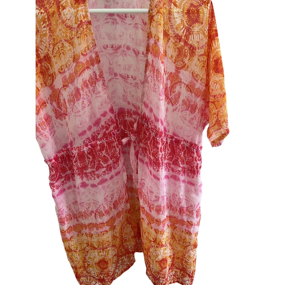 Kimono CoverUp PortoCruz M Top Sheer Flowy Tie Front Short Sleeves Beach Resort